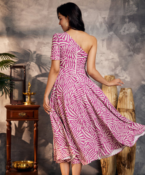 One Shoulder Printed Purple Dress